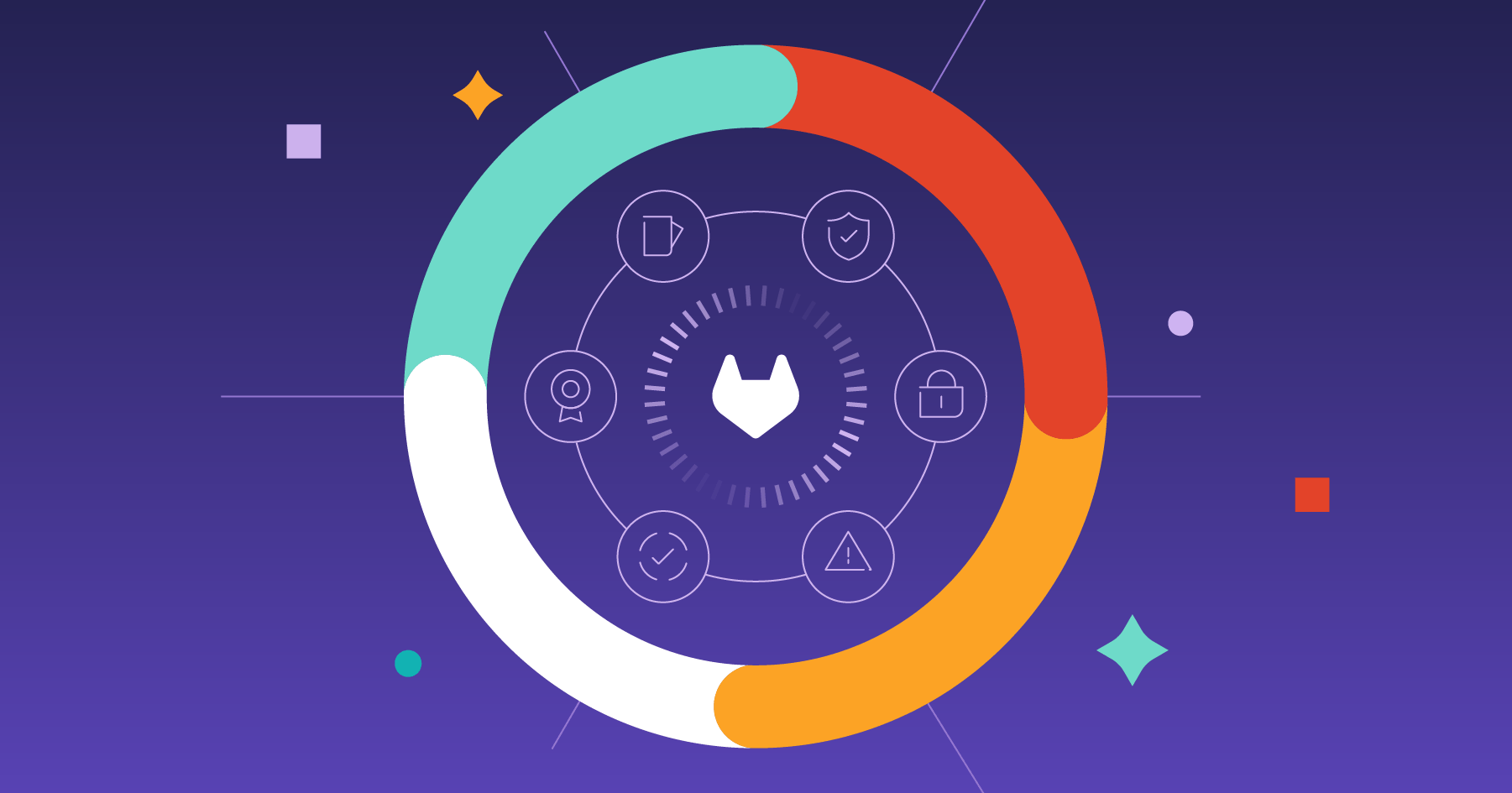 Illustration of interconnected software tools with lock icons and AI gears.