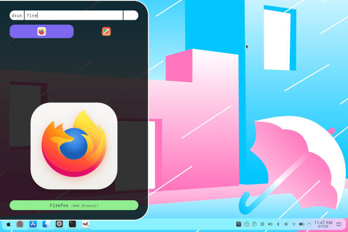 Sleek Rofi app launcher interface displaying Firefox and terminal options on a dark Linux desktop