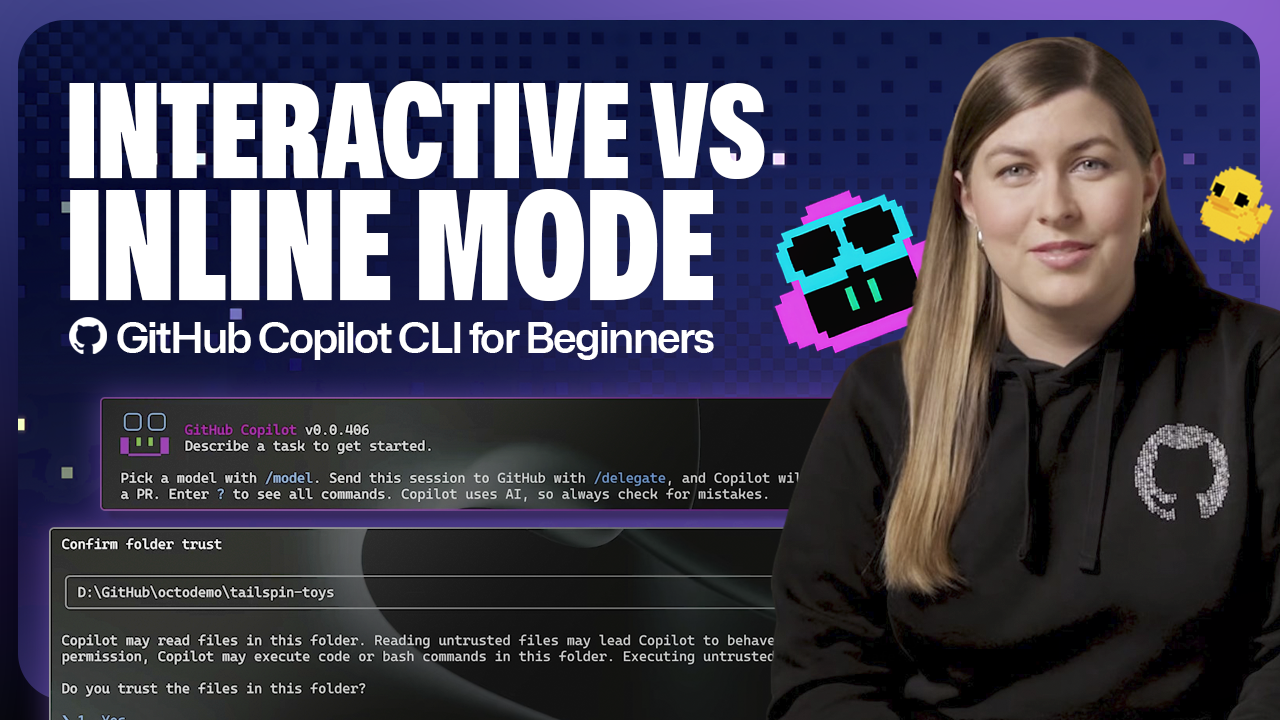 Screenshot showing the GitHub Copilot CLI interface with example commands.