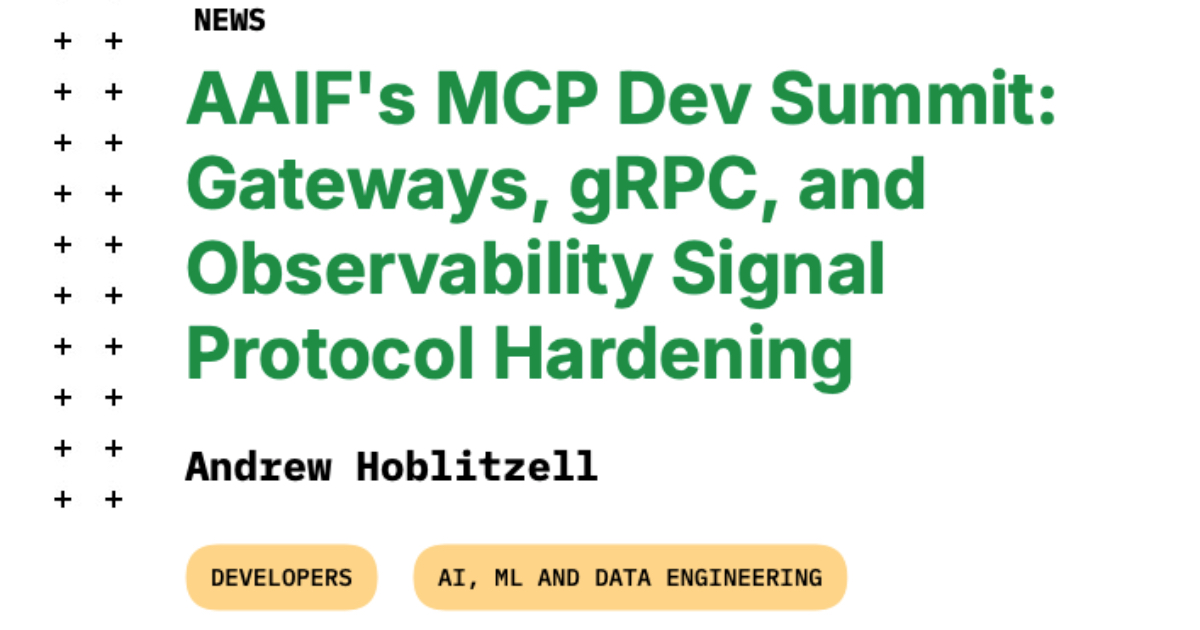 Developers at MCP Dev Summit discussing gateways and gRPC on stage in New York Marriott Marquis