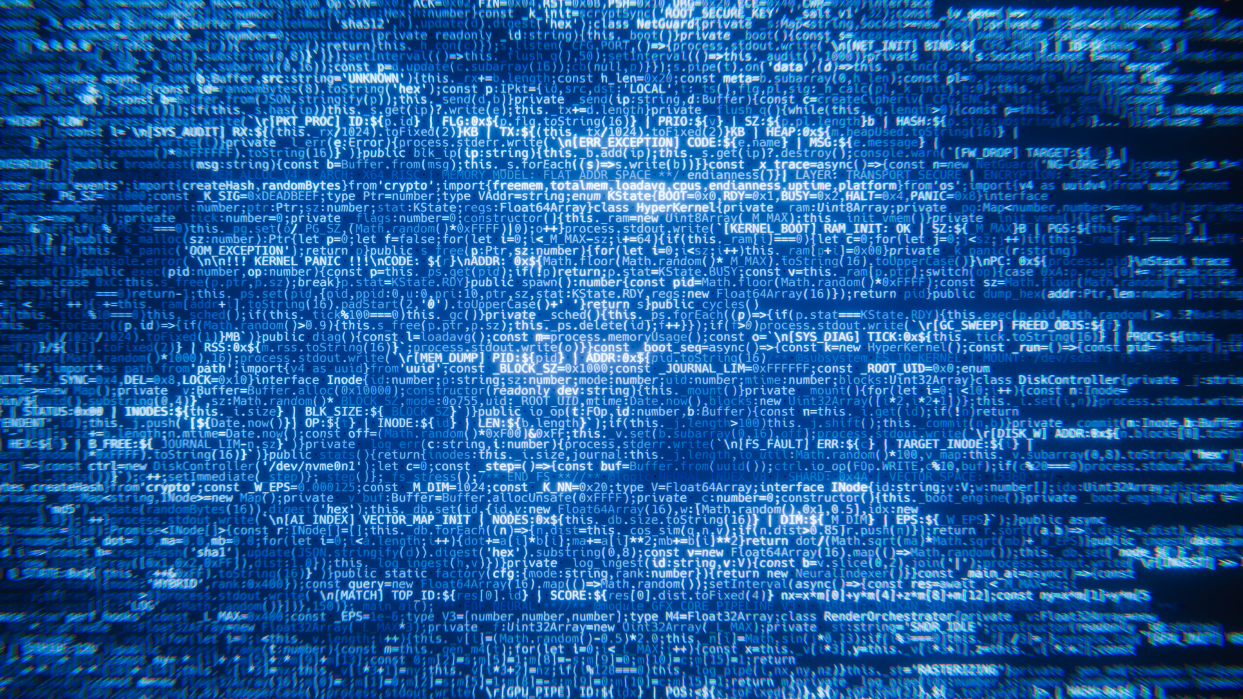 Abstract depiction of interconnected code nodes with some red, corrupted nodes highlighted.